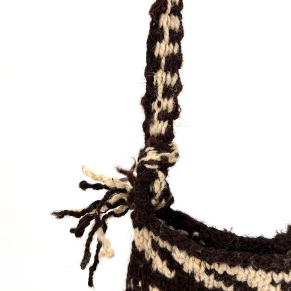 Vintage 70s Small Dark Brown & Cream 100% Wool Bird Motif Peruvian Purse - Picture 3 of 6